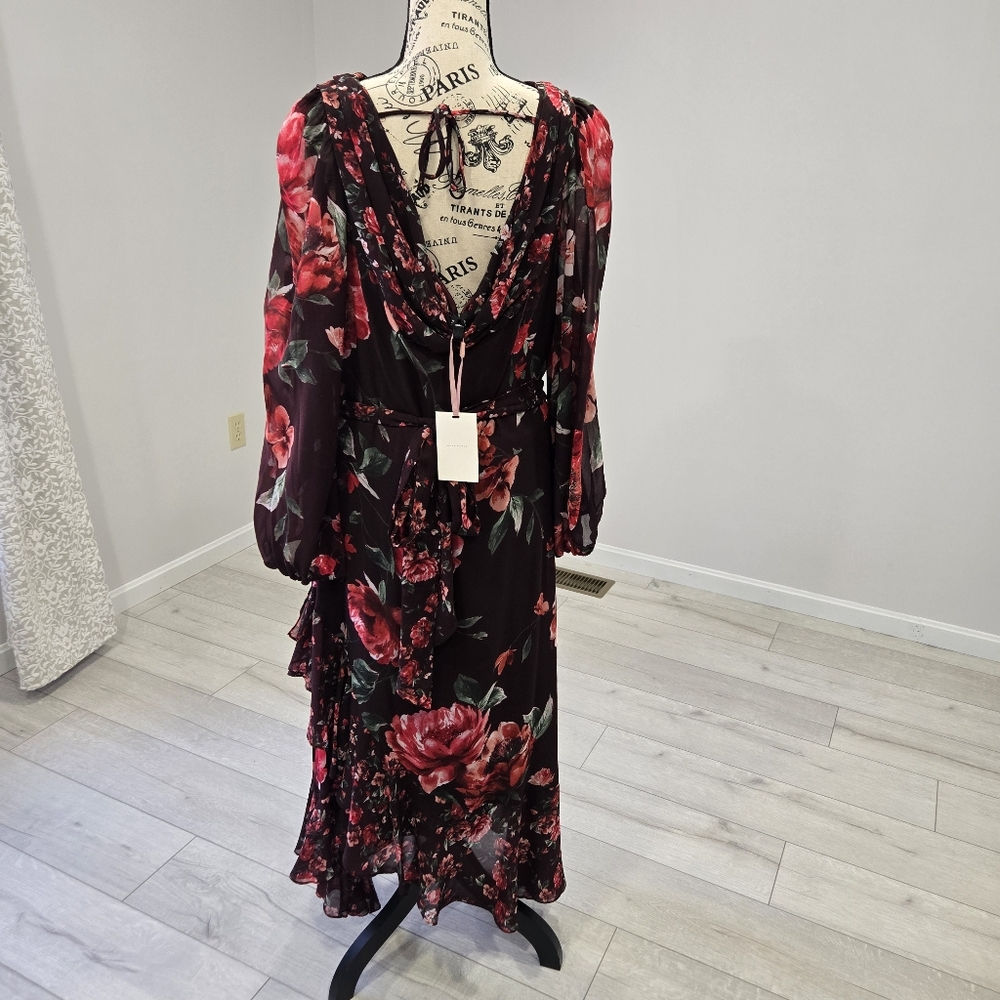 Alex Marie Birdie Chiffon Floral Print Cowl Neck  Tie Waist Ruffles Plus Size 18 - Picture 4 of 10